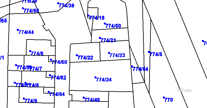 Parcela st. 774/23 v KÚ Poříčany, Katastrální mapa