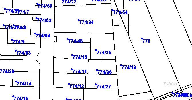 Parcela st. 774/25 v KÚ Poříčany, Katastrální mapa