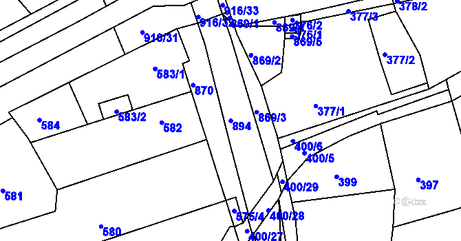 Parcela st. 894 v KÚ Poříčany, Katastrální mapa