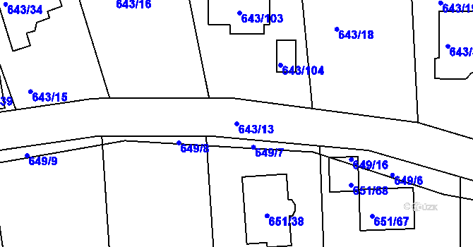 Parcela st. 643/13 v KÚ Poříčany, Katastrální mapa