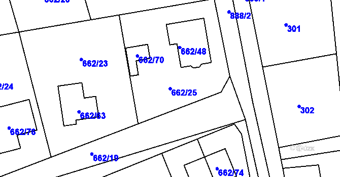 Parcela st. 662/25 v KÚ Poříčany, Katastrální mapa