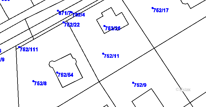 Parcela st. 752/11 v KÚ Poříčany, Katastrální mapa