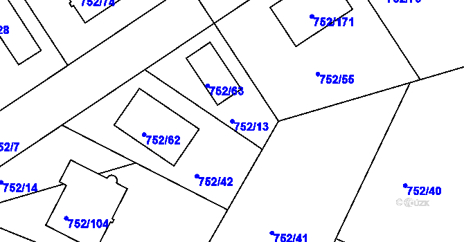 Parcela st. 752/13 v KÚ Poříčany, Katastrální mapa