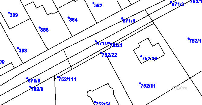 Parcela st. 752/22 v KÚ Poříčany, Katastrální mapa
