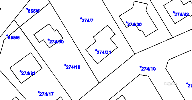 Parcela st. 274/31 v KÚ Poříčany, Katastrální mapa
