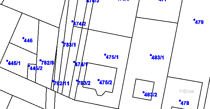Parcela st. 475/1 v KÚ Poříčany, Katastrální mapa