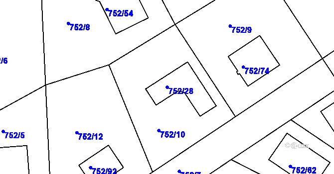 Parcela st. 752/28 v KÚ Poříčany, Katastrální mapa