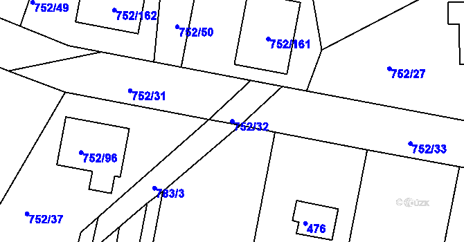 Parcela st. 752/32 v KÚ Poříčany, Katastrální mapa
