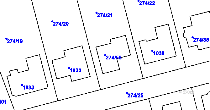 Parcela st. 274/56 v KÚ Poříčany, Katastrální mapa