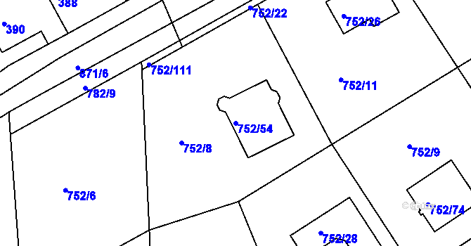 Parcela st. 752/54 v KÚ Poříčany, Katastrální mapa