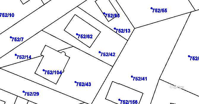 Parcela st. 752/42 v KÚ Poříčany, Katastrální mapa