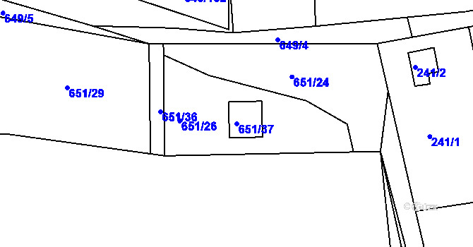 Parcela st. 651/37 v KÚ Poříčany, Katastrální mapa