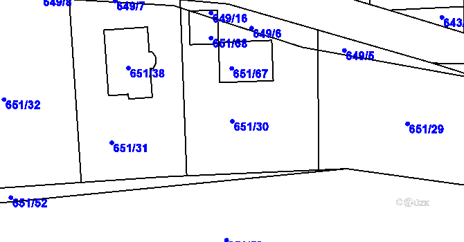 Parcela st. 651/30 v KÚ Poříčany, Katastrální mapa