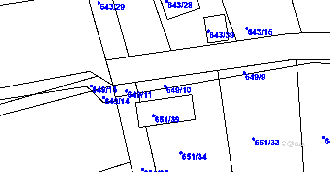 Parcela st. 649/10 v KÚ Poříčany, Katastrální mapa