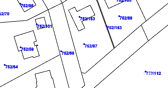 Parcela st. 752/87 v KÚ Poříčany, Katastrální mapa