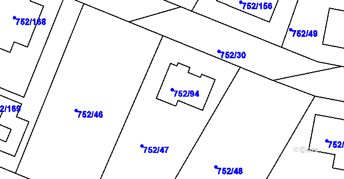 Parcela st. 752/94 v KÚ Poříčany, Katastrální mapa