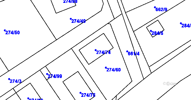 Parcela st. 274/74 v KÚ Poříčany, Katastrální mapa