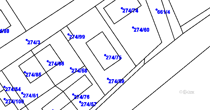Parcela st. 274/75 v KÚ Poříčany, Katastrální mapa