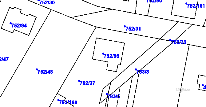 Parcela st. 752/96 v KÚ Poříčany, Katastrální mapa