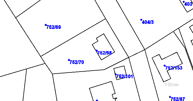 Parcela st. 752/98 v KÚ Poříčany, Katastrální mapa