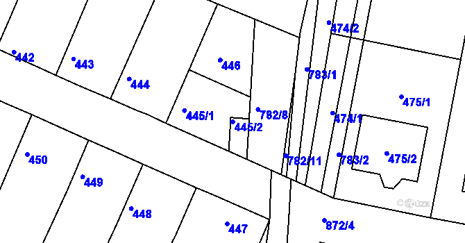 Parcela st. 445/2 v KÚ Poříčany, Katastrální mapa