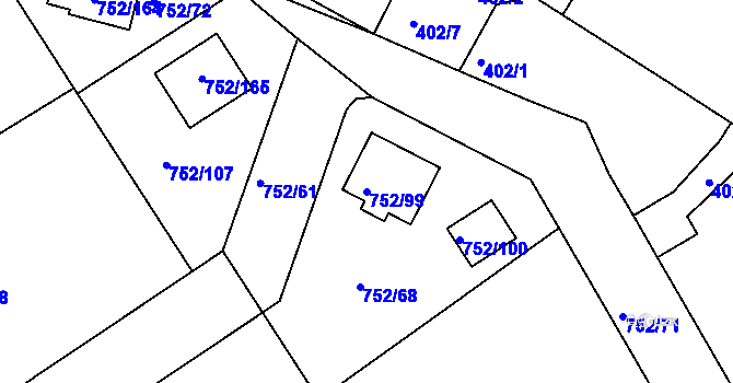 Parcela st. 752/99 v KÚ Poříčany, Katastrální mapa
