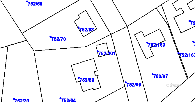 Parcela st. 752/101 v KÚ Poříčany, Katastrální mapa