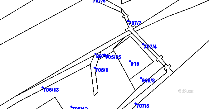 Parcela st. 705/15 v KÚ Poříčany, Katastrální mapa