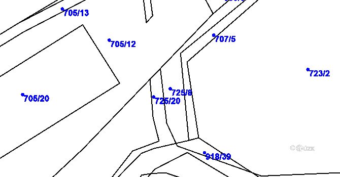Parcela st. 725/8 v KÚ Poříčany, Katastrální mapa
