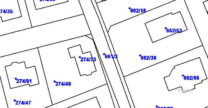 Parcela st. 661/3 v KÚ Poříčany, Katastrální mapa