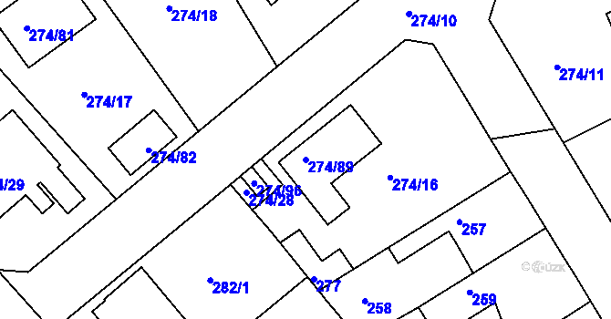 Parcela st. 274/89 v KÚ Poříčany, Katastrální mapa