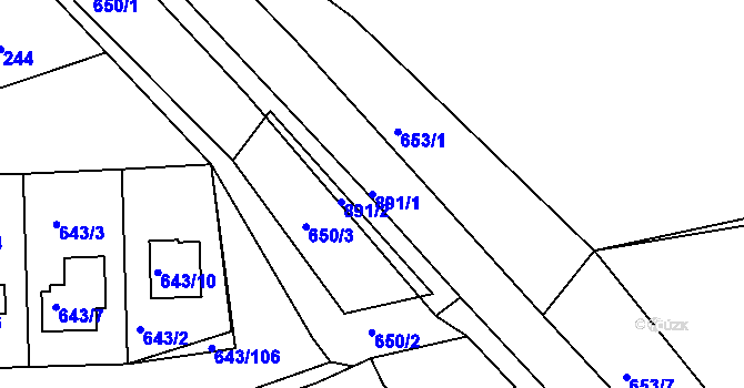 Parcela st. 891/1 v KÚ Poříčany, Katastrální mapa
