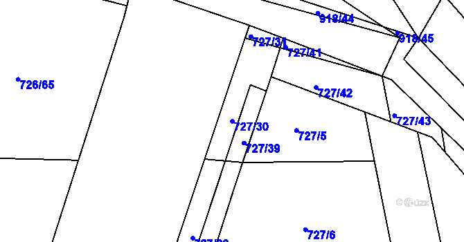 Parcela st. 727/30 v KÚ Poříčany, Katastrální mapa