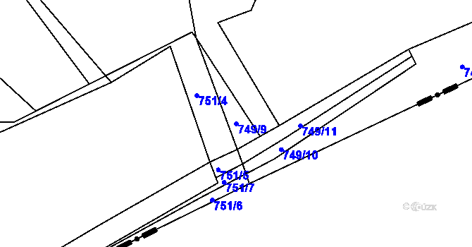 Parcela st. 749/9 v KÚ Poříčany, Katastrální mapa