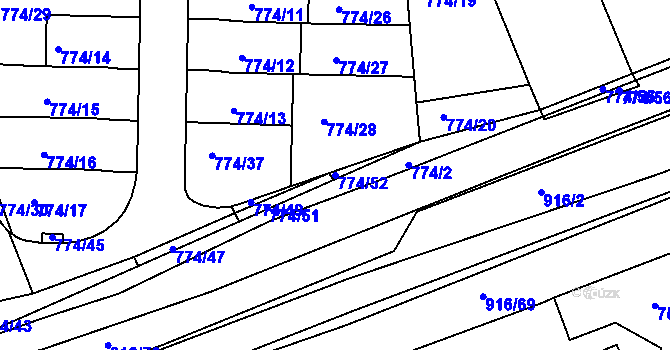 Parcela st. 774/52 v KÚ Poříčany, Katastrální mapa