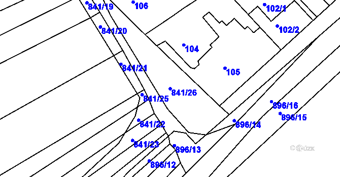 Parcela st. 841/26 v KÚ Poříčany, Katastrální mapa
