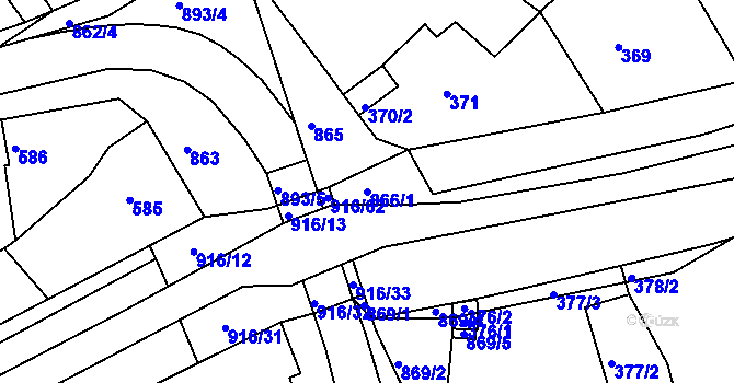Parcela st. 866/1 v KÚ Poříčany, Katastrální mapa