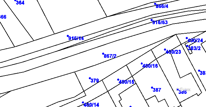 Parcela st. 867/2 v KÚ Poříčany, Katastrální mapa