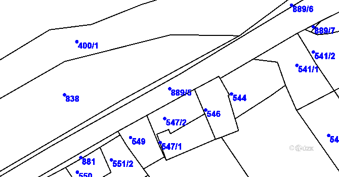 Parcela st. 889/5 v KÚ Poříčany, Katastrální mapa