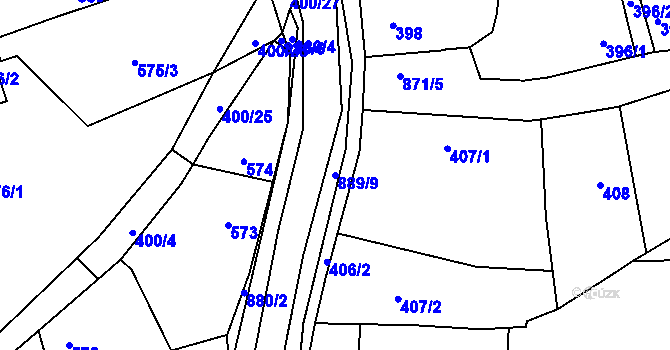 Parcela st. 889/9 v KÚ Poříčany, Katastrální mapa