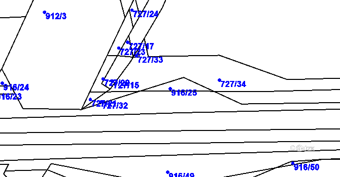 Parcela st. 916/25 v KÚ Poříčany, Katastrální mapa