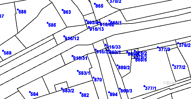 Parcela st. 916/32 v KÚ Poříčany, Katastrální mapa