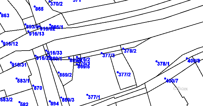 Parcela st. 377/3 v KÚ Poříčany, Katastrální mapa