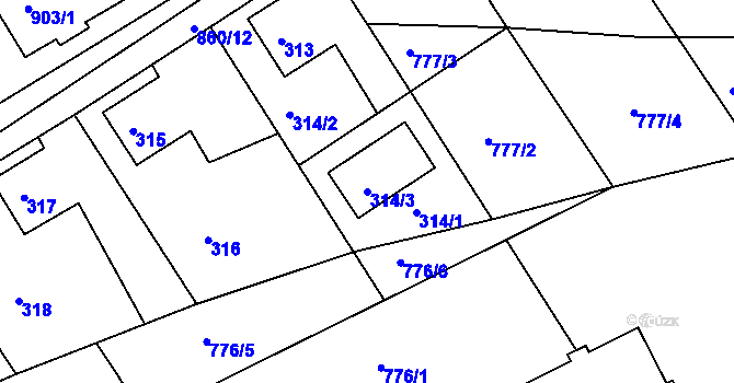 Parcela st. 314/3 v KÚ Poříčany, Katastrální mapa