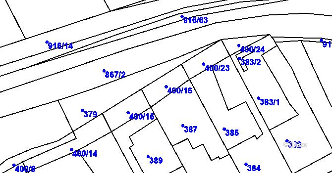 Parcela st. 400/16 v KÚ Poříčany, Katastrální mapa