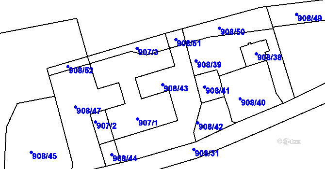 Parcela st. 908/43 v KÚ Poříčany, Katastrální mapa