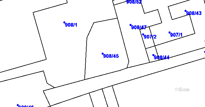 Parcela st. 908/45 v KÚ Poříčany, Katastrální mapa