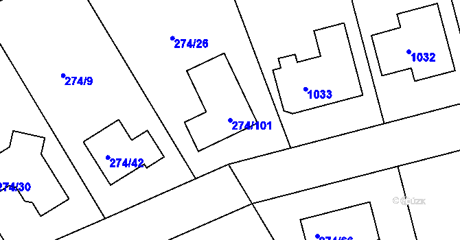 Parcela st. 274/101 v KÚ Poříčany, Katastrální mapa