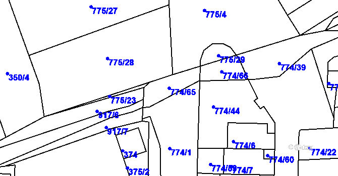 Parcela st. 774/65 v KÚ Poříčany, Katastrální mapa