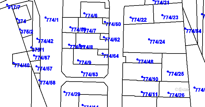 Parcela st. 774/64 v KÚ Poříčany, Katastrální mapa
